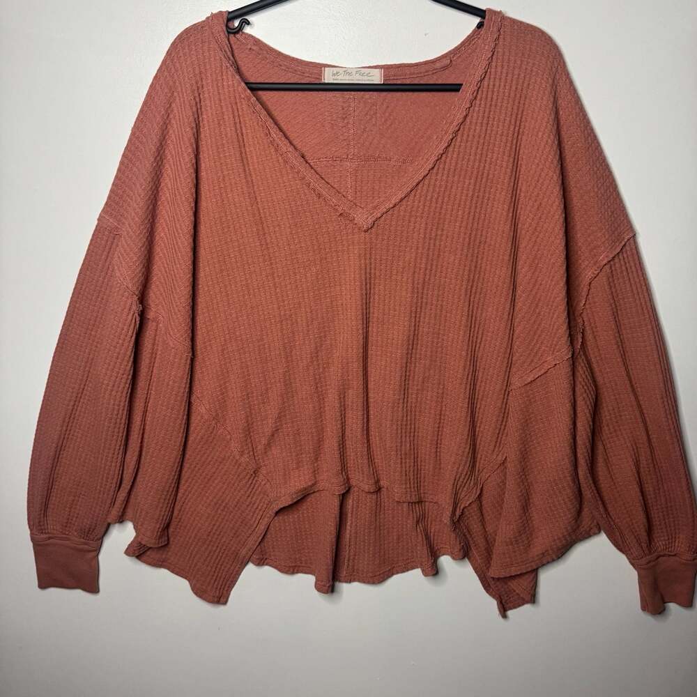 We The Free Free People Coraline Thermal Waffle Knit V-Neck Top Sz Small